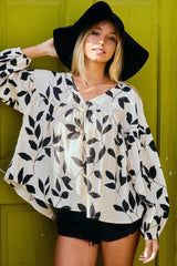 Cha Cha Leaf Print Woven Top