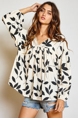 Cha Cha Leaf Print Woven Top