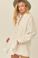 Solid Woven Button Up Dress Shirt Over layer Romper