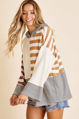 Stripe Solid Contrast Hoodie