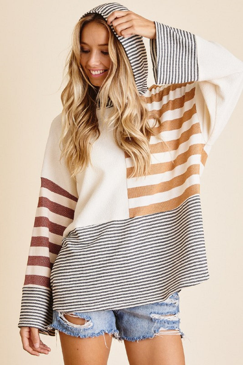 Stripe Solid Contrast Hoodie