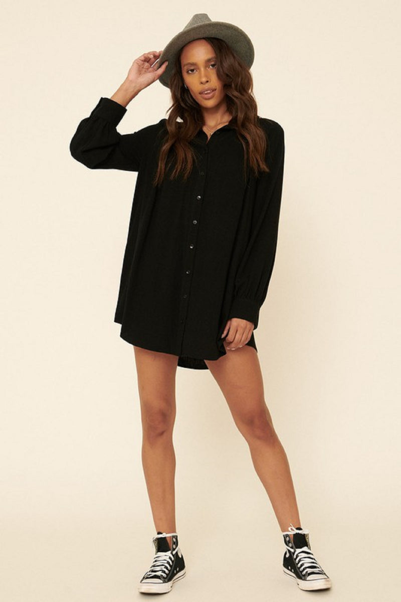 Solid Woven Oversized Dress Shirt