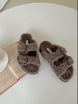 PRE-ORDER FAUX SHEARLING BUCKLE SANDALS