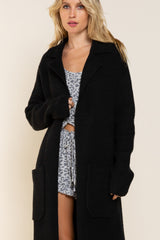 Shiny Black Wool blend Coat Cardigan